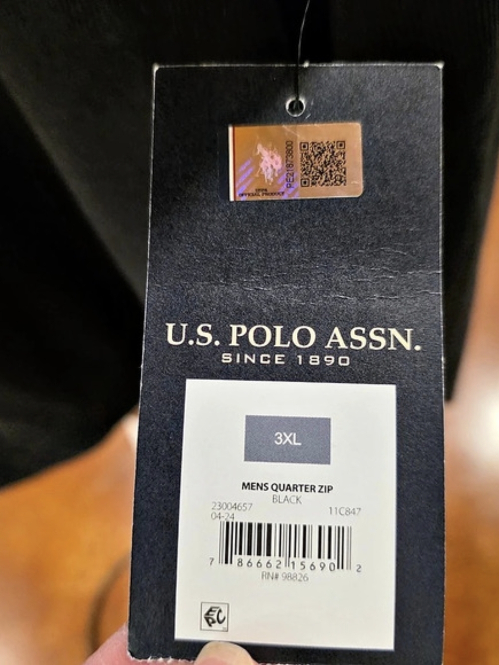 NWT U.S. Polo Assn. Men's Quarter Zip Pullover Sweatshirt Black 3XL - Picture 5 of 7